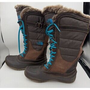 The North Face Women's Winter Snow Boots Brown Blue Faux Fur Waterproof Size 9